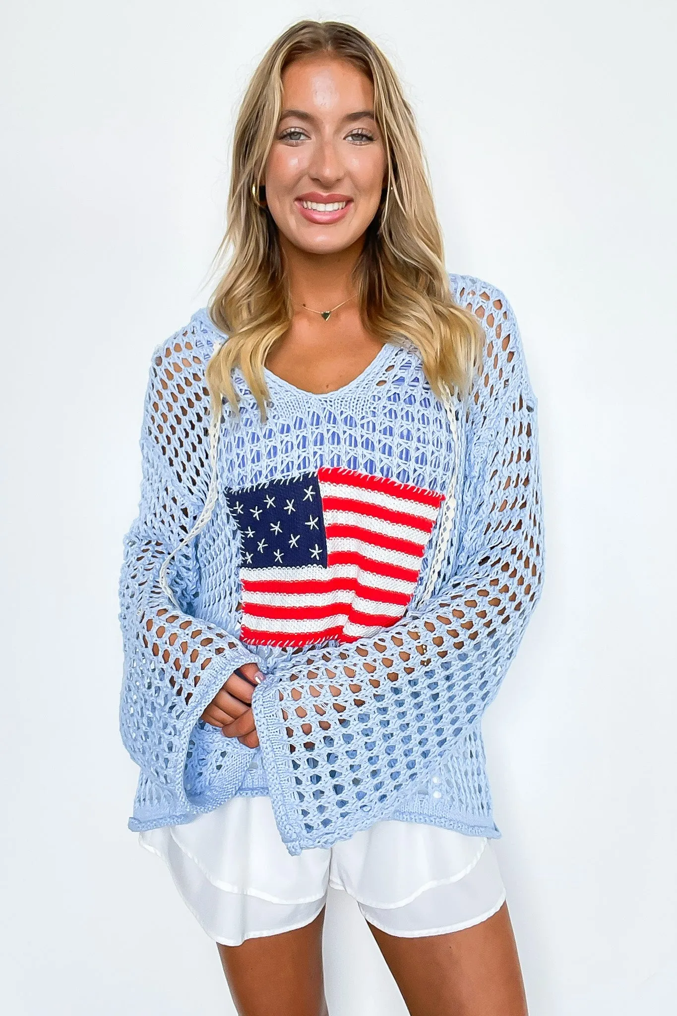 Born to Be Free American Flag Knit Hooded Sweater - FINAL SALE sold by Madison + Mallory product image thumbnail 3