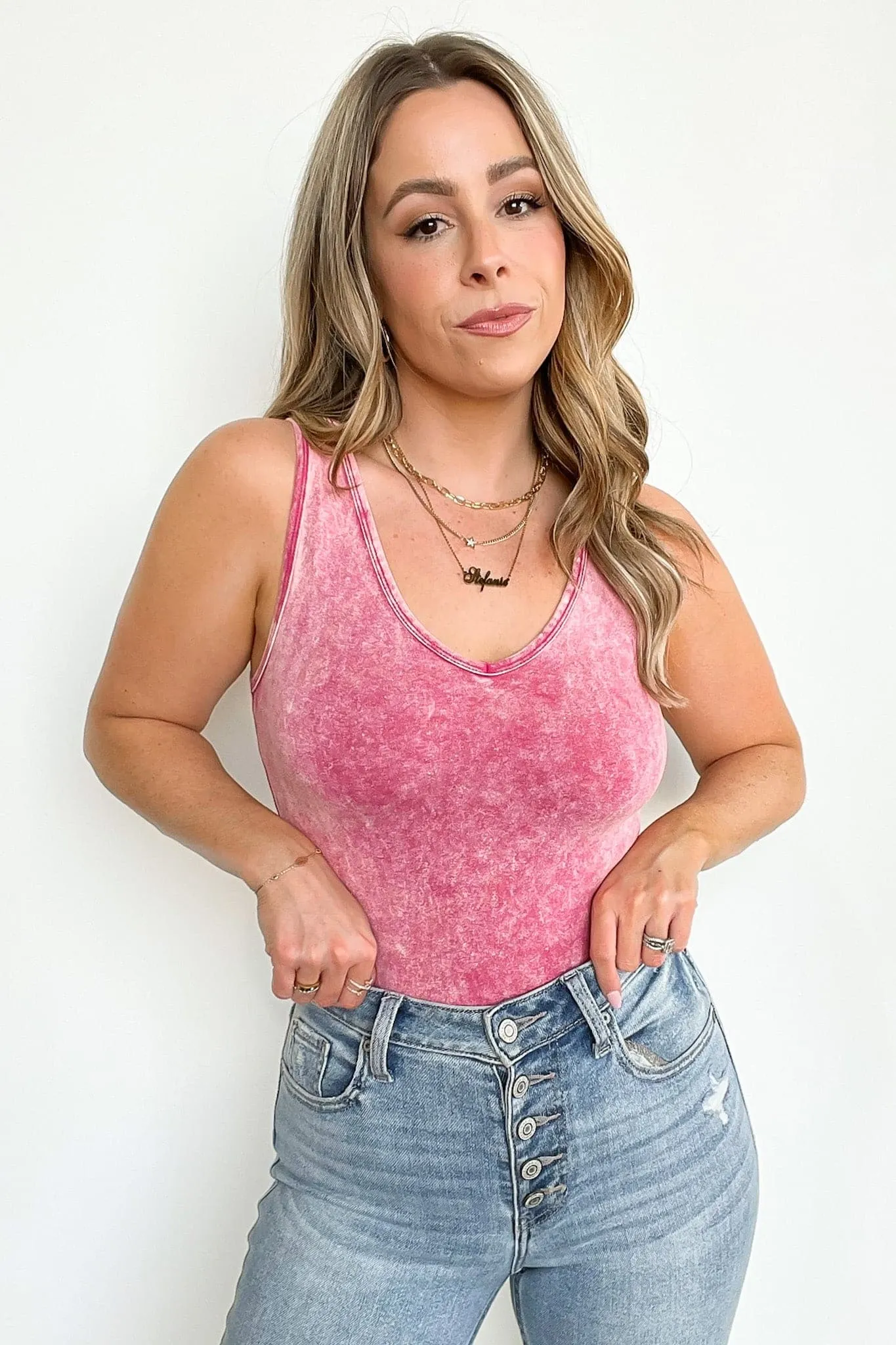 Adellie Acid Wash V-Neck Bodysuit - FINAL SALE sold by Madison + Mallory product image thumbnail 3
