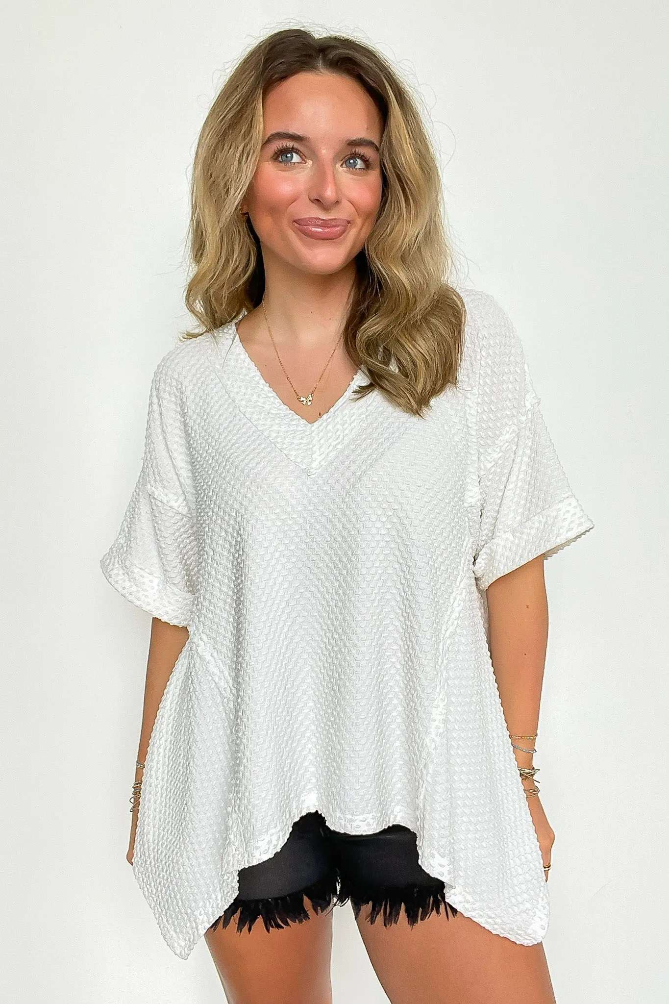 Salt and Sol Dotted Jacquard Knit Short Sleeve Top - FINAL SALE sold by Madison + Mallory product image thumbnail 5