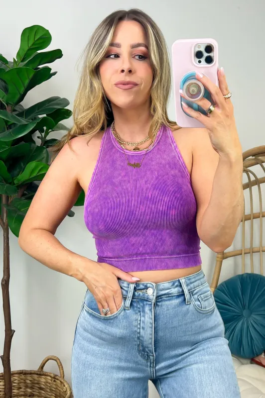 Rivera Washed Ribbed High Neck Cropped Tank Top - FINAL SALE sold by Madison + Mallory