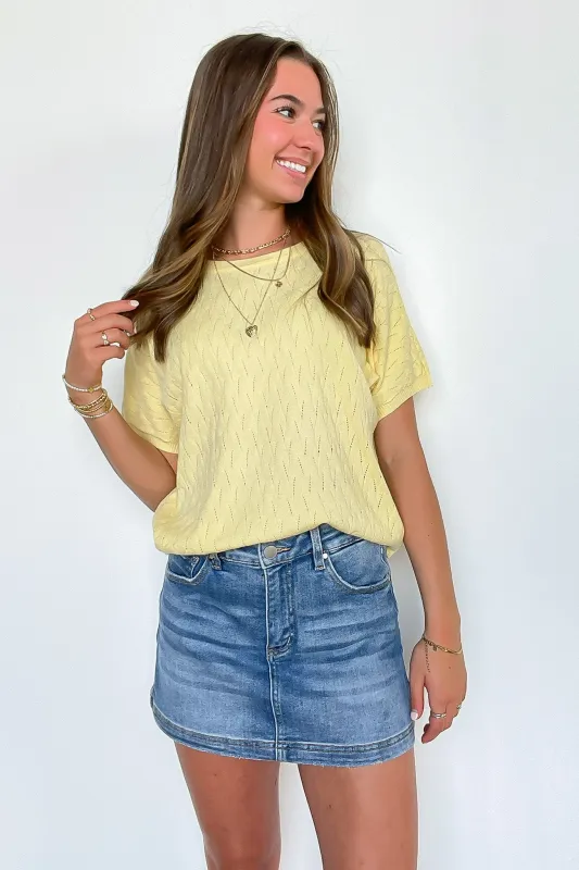 Limoncello Pointelle Knit Short Sleeve Top sold by Madison + Mallory