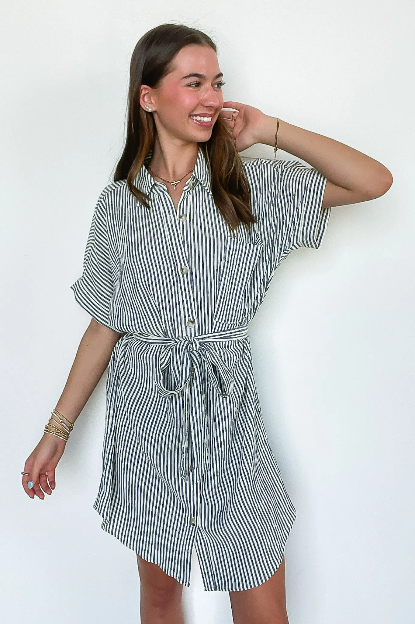 Lenah Striped Button Down Shirt Dress - FINAL SALE sold by Madison + Mallory product image thumbnail 3