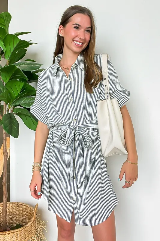 Lenah Striped Button Down Shirt Dress sold by Madison + Mallory