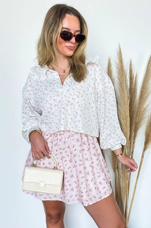 Bella Floral Printed Rib Collared Top sold by Madison + Mallory