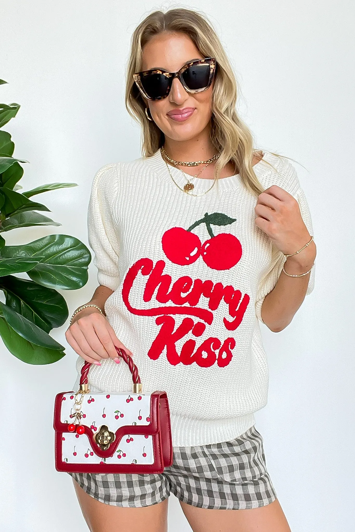 Cherry Kiss Graphic Knit Bubble Sleeve Sweater sold by Madison + Mallory product image thumbnail 3