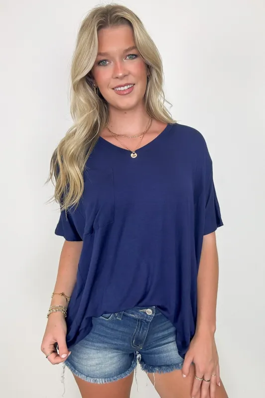 Krystle V-Neck Front Pocket Top sold by Madison + Mallory