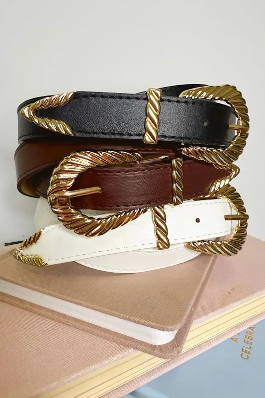 Old West Luxe Carved Buckle Faux Leather Belt - FINAL SALE made by Wall to Wall