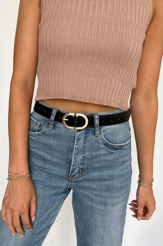 Boldlink Double D Buckle Faux Leather Belt sold by Madison + Mallory