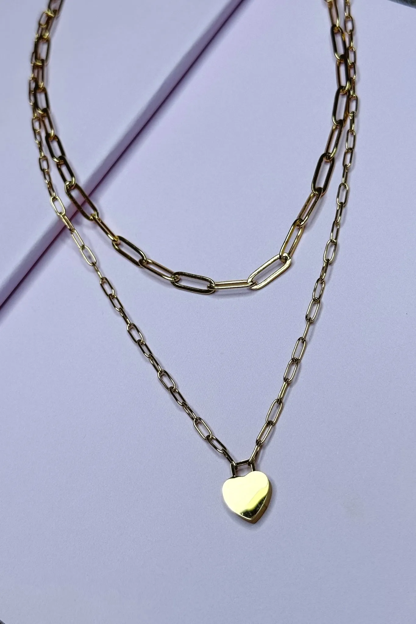 18k Amour Link Chain Heart Layered Necklace sold by Madison + Mallory product image thumbnail 3