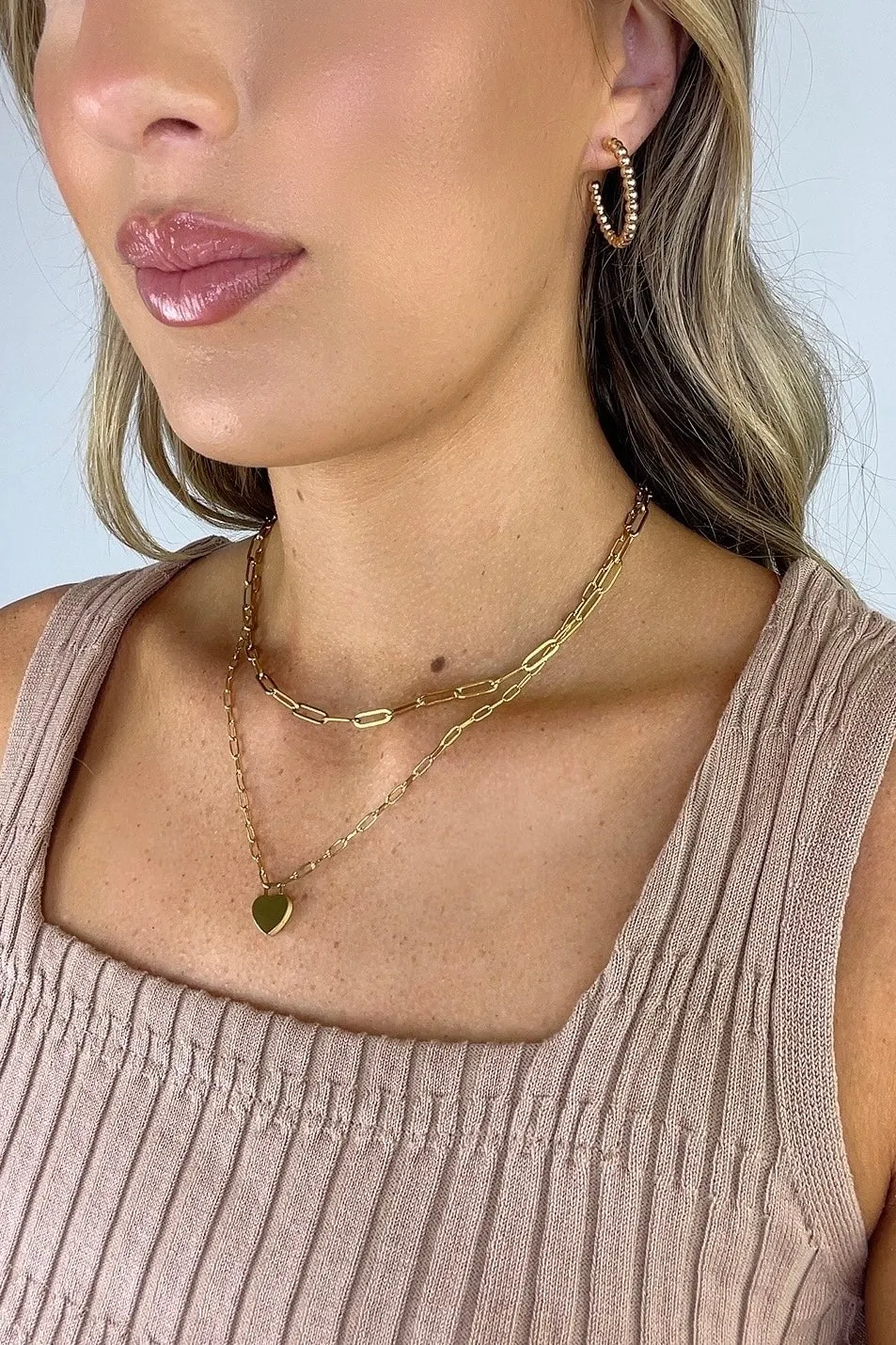 18k Amour Link Chain Heart Layered Necklace sold by Madison + Mallory