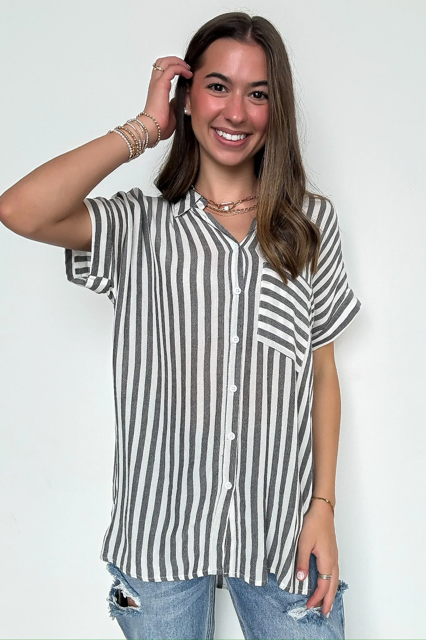 The Hamptons Striped Short Sleeve Shirt sold by Madison + Mallory product image thumbnail 5