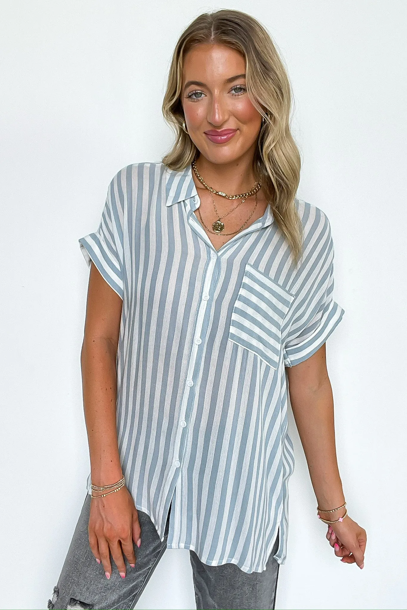 The Hamptons Striped Short Sleeve Shirt sold by Madison + Mallory product image thumbnail 2