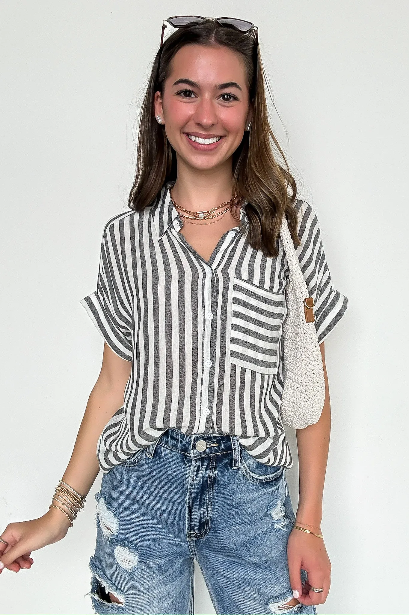 The Hamptons Striped Short Sleeve Shirt sold by Madison + Mallory product image thumbnail 3