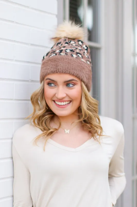 *DOORBUSTER* Indulgence Leopard Pom Pom Beanie - Taupe - FINAL SALE sold by Madison + Mallory
