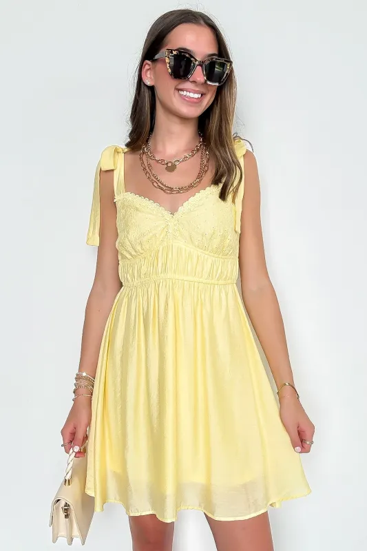 Serenity Stitch Eyelet Detail Lace Trim Tie Strap Dress - FINAL SALE made by Blu Pepper