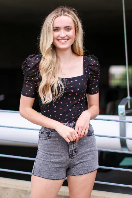 Neoma Puff Sleeve Butterfly Print Bodysuit - FINAL SALE sold by Madison + Mallory