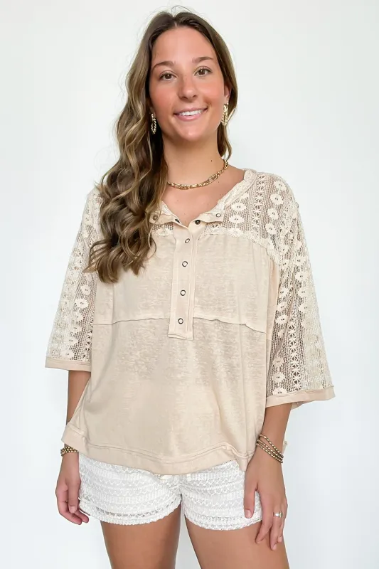 Crochet Core Henley Top sold by Madison + Mallory