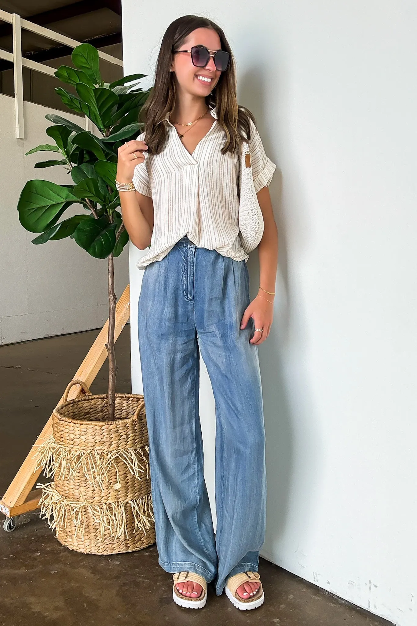 Whisper Stripe Collared Pintuck Detail Cuff Sleeve Shirt - FINAL SALE sold by Madison + Mallory product image thumbnail 4