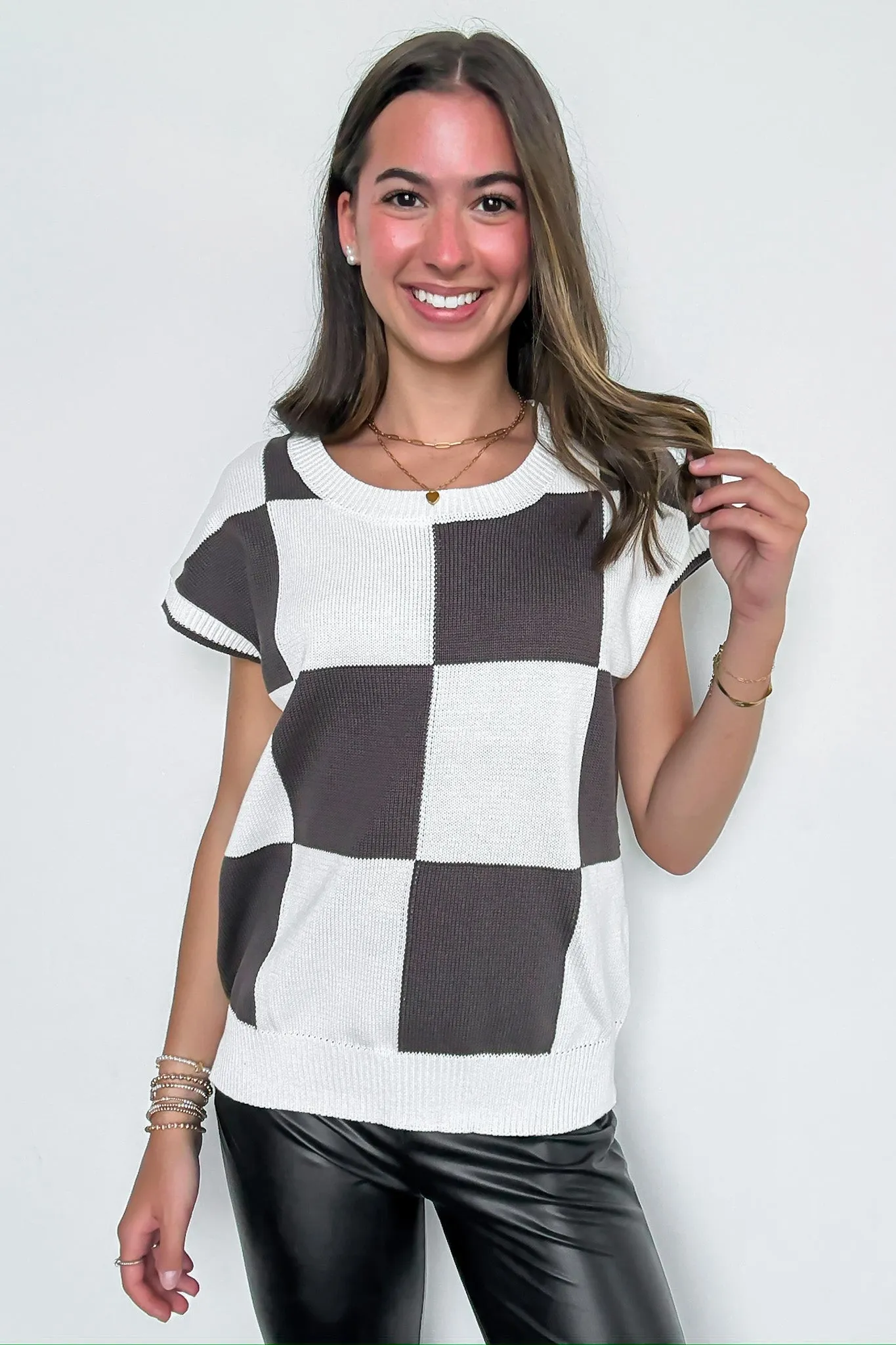 Boxed In Check Knit Top - FINAL SALE sold by Madison + Mallory