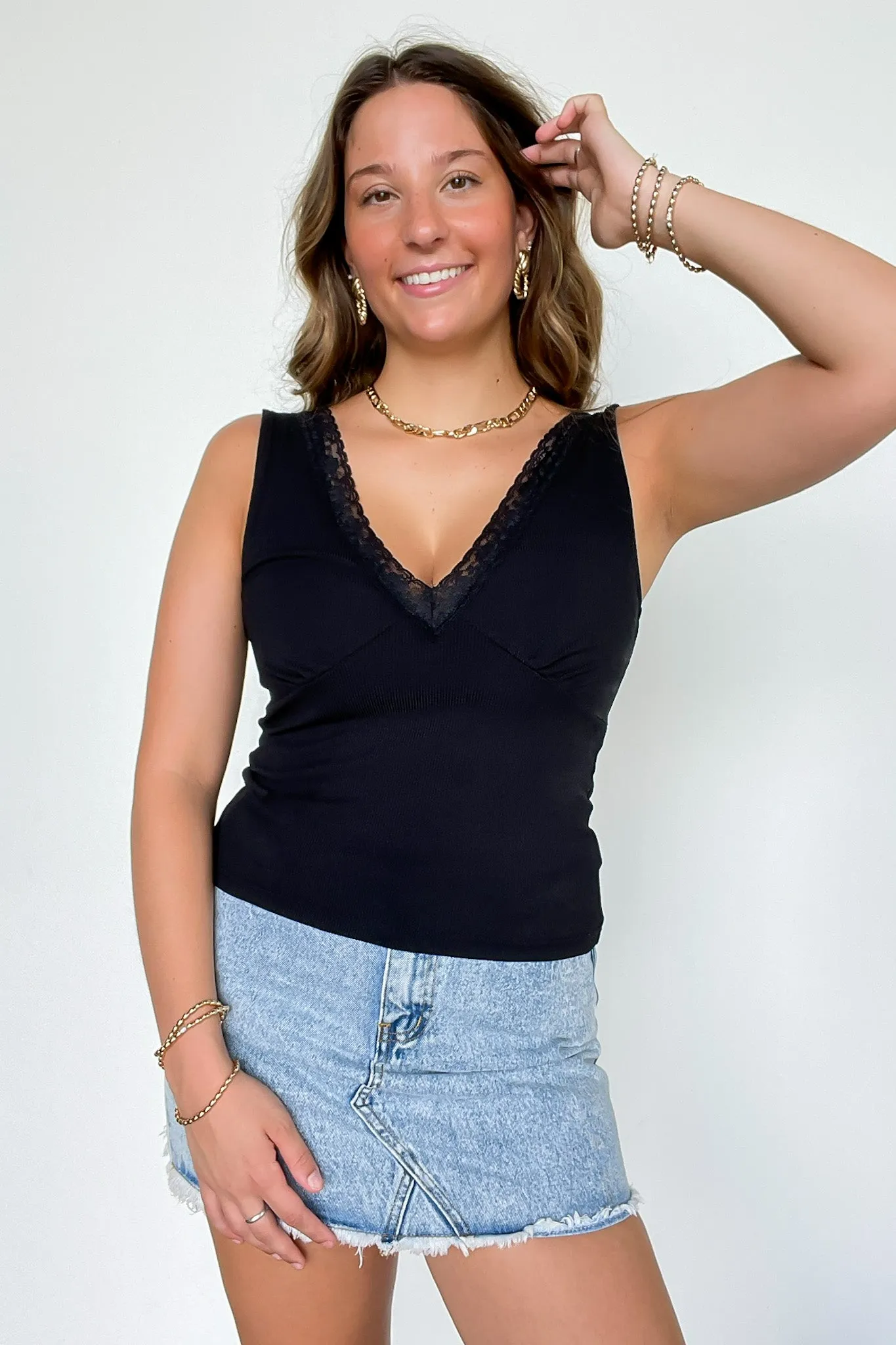 Laced In V-Neck Lace Trim Tank Top sold by Madison + Mallory product image thumbnail 4