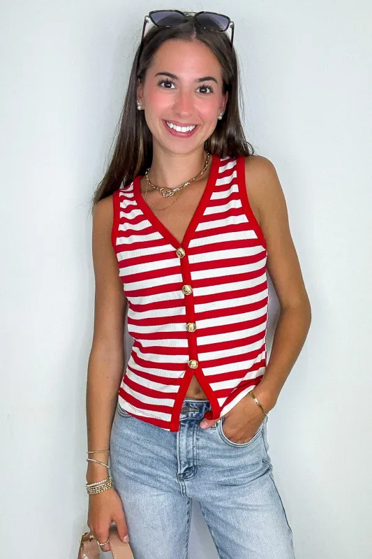 Shoreline Stripes Knit Button Front Tank - FINAL SALE made by Doe & Rae