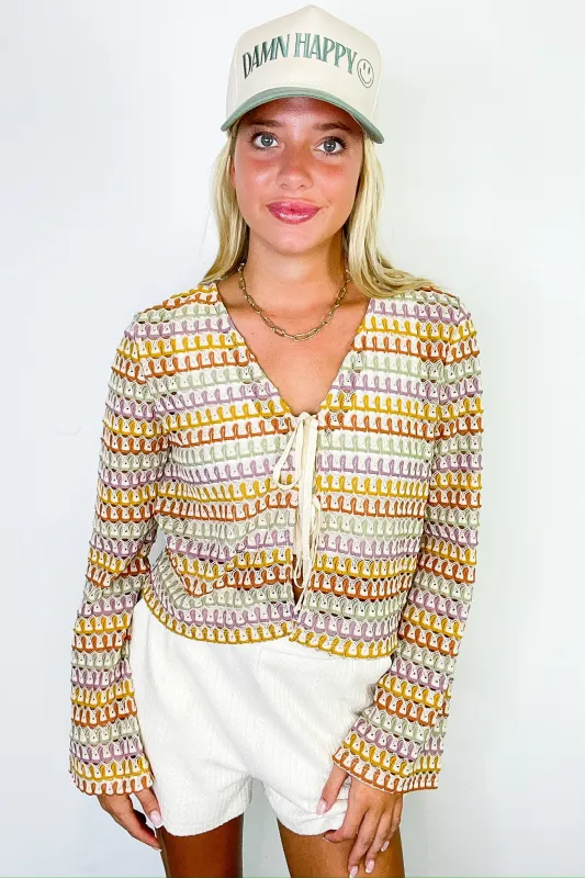 Sunset Threads Multicolor Openwork Knit Tie Top sold by Madison + Mallory