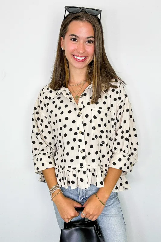 Poised in Polka Dots Printed Peplum Top - FINAL SALE sold by Madison + Mallory