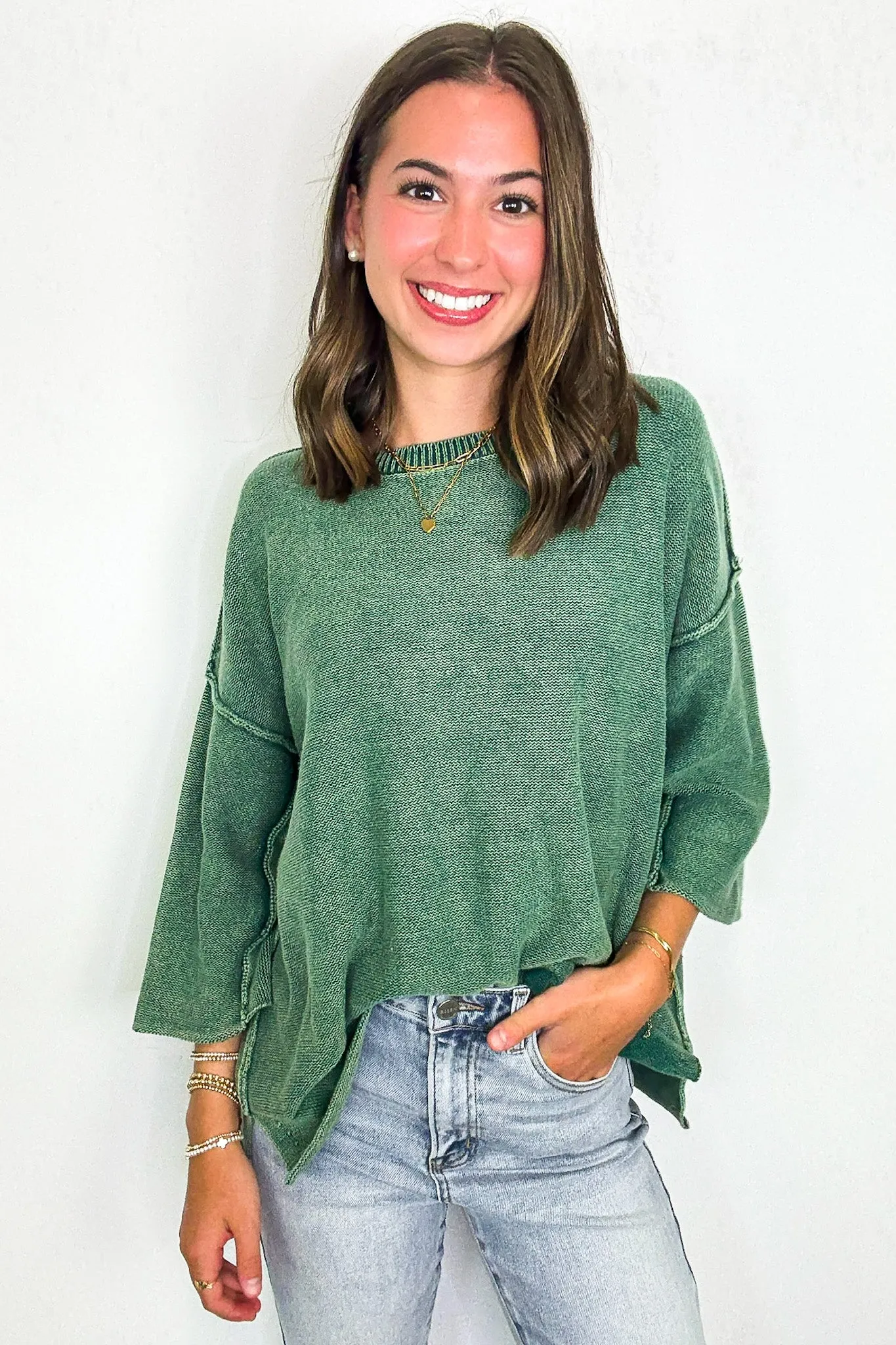 Cozy Fade Washed 3/4 Sleeve Relaxed Sweater - FINAL SALE sold by Madison + Mallory product image thumbnail 5