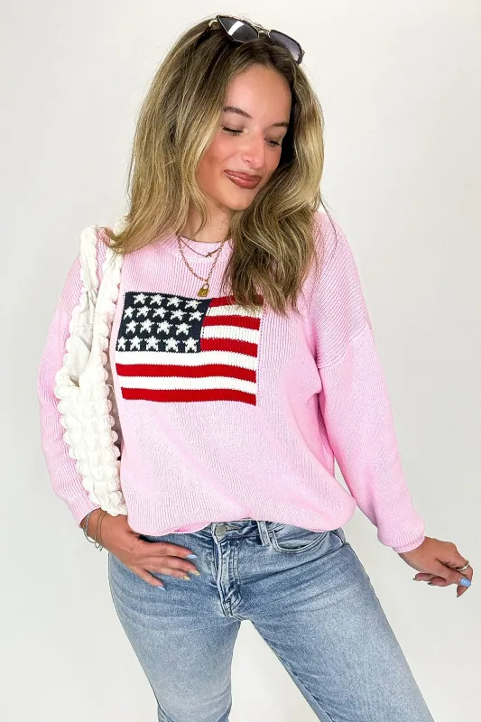 Cotton Candy Liberty American Flag Knit Sweater - FINAL SALE sold by Madison + Mallory