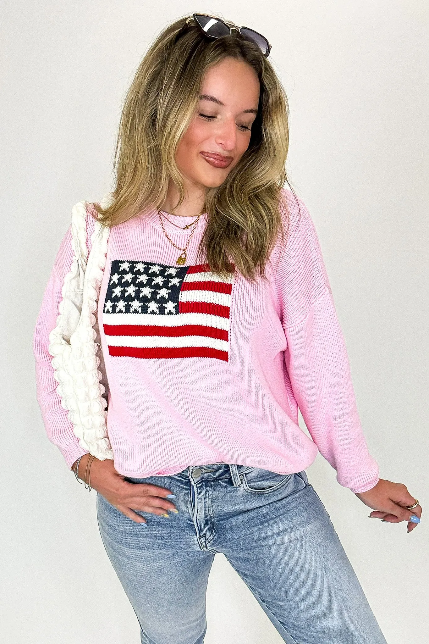 Cotton Candy Liberty American Flag Knit Sweater - FINAL SALE sold by Madison + Mallory