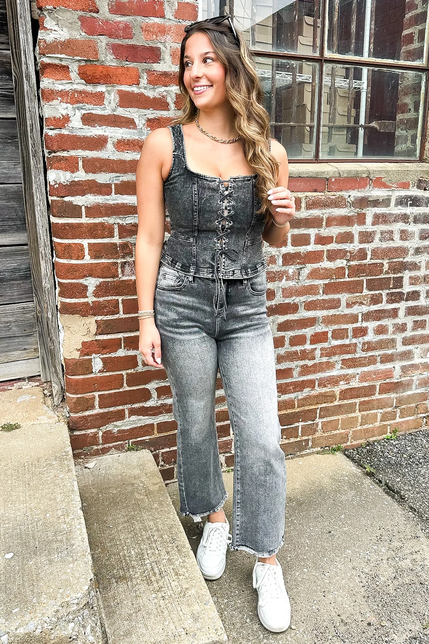 Denim Daze Lace Up Front Sleeveless Denim Top - FINAL SALE sold by Madison + Mallory