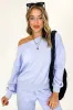 Cozy Drape French Terry Fleece Off Shoulder Sweatshirt sold by Madison + Mallory