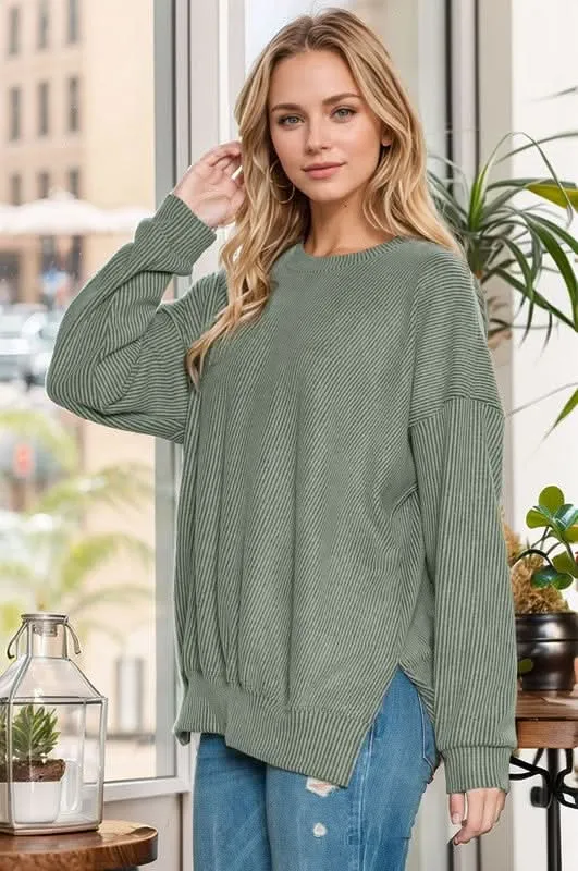 Brushed Bound Oversized Rib Knit Pullover sold by Madison + Mallory