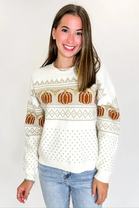 Pumpkin Parade Jacquard Knit Sweater sold by Madison + Mallory