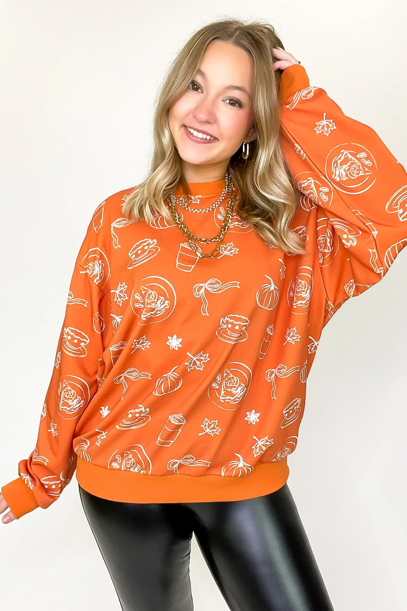 Spice Delight Pumpkin Print Pullover sold by Madison + Mallory