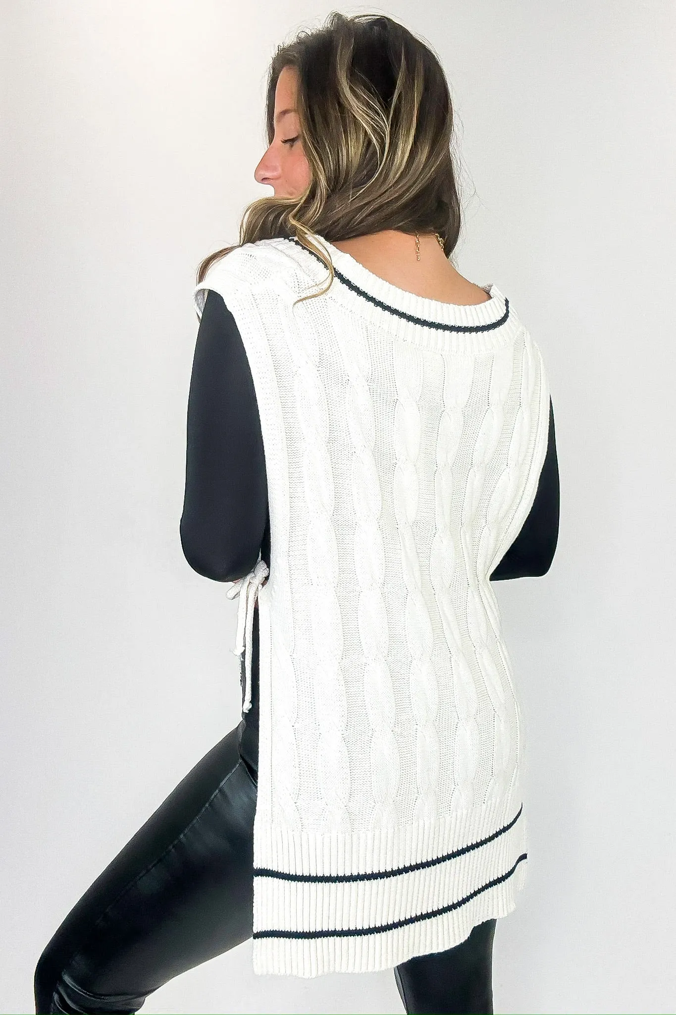 Cable Core Relaxed Fit V-neck Cable Knit Sweater Vest sold by Madison + Mallory product image thumbnail 4
