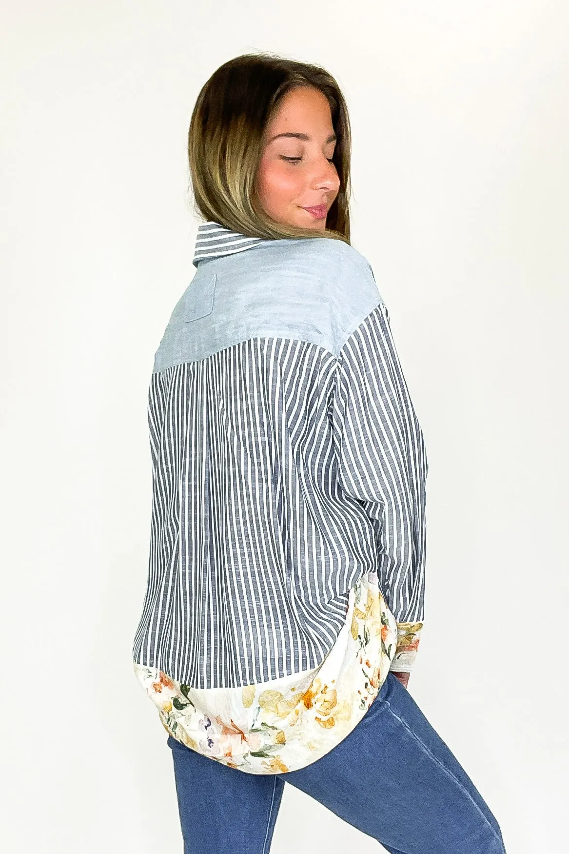Garden Lines Relaxed Fit Long Sleeve Striped And Floral Top sold by Madison + Mallory product image thumbnail 3