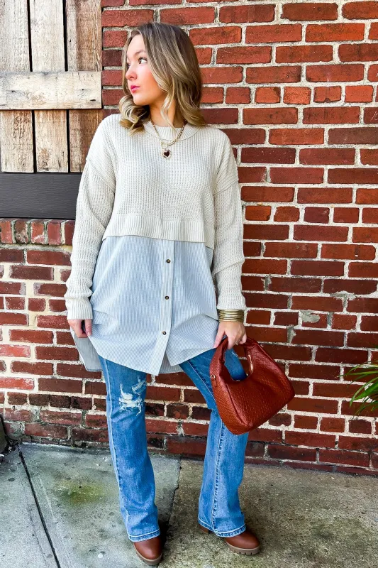 Split Seconds Knit and Button Down Top sold by Madison + Mallory