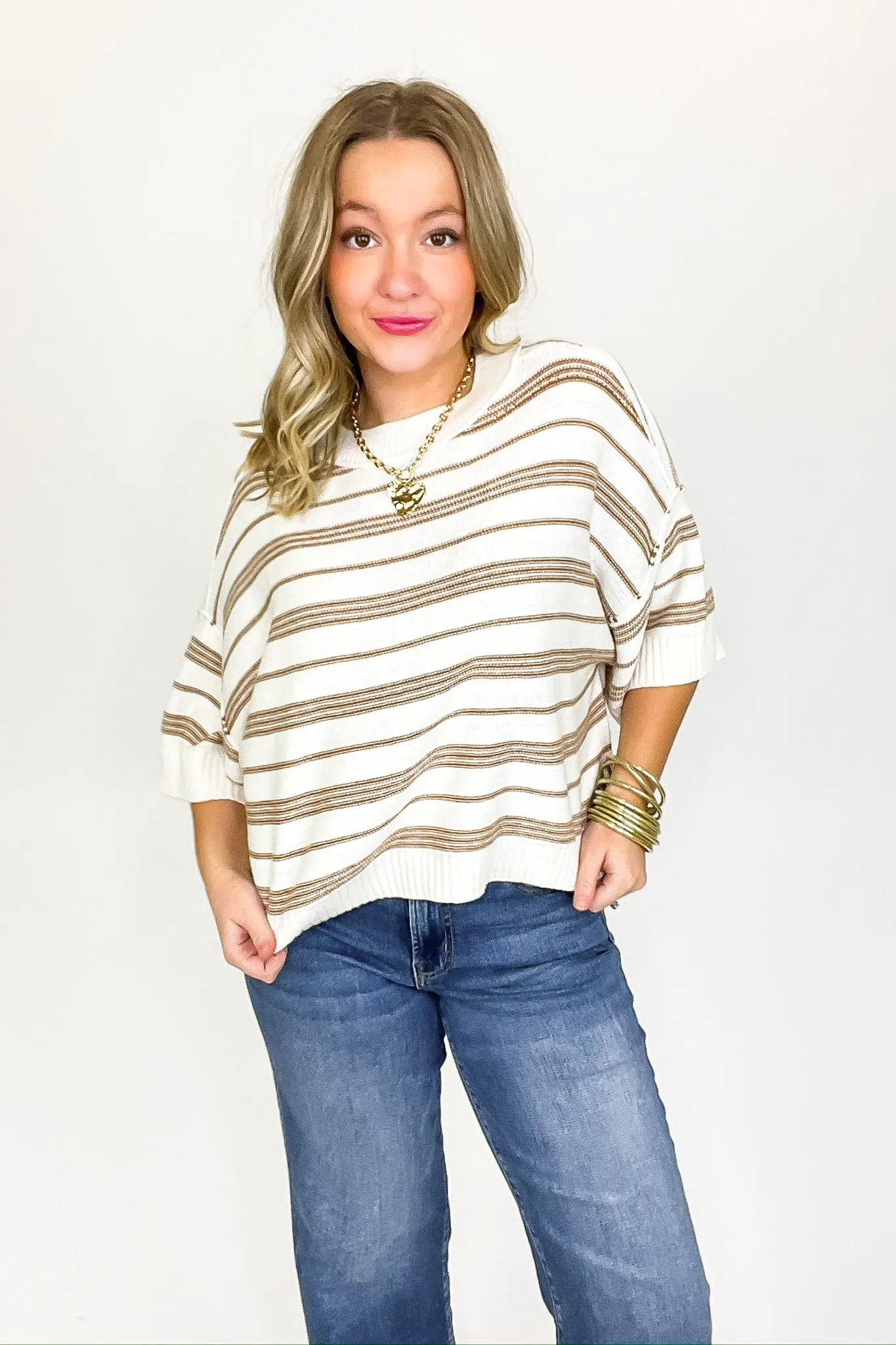 Luxe Line Striped 3/4 Knit Top sold by Madison + Mallory product image thumbnail 5