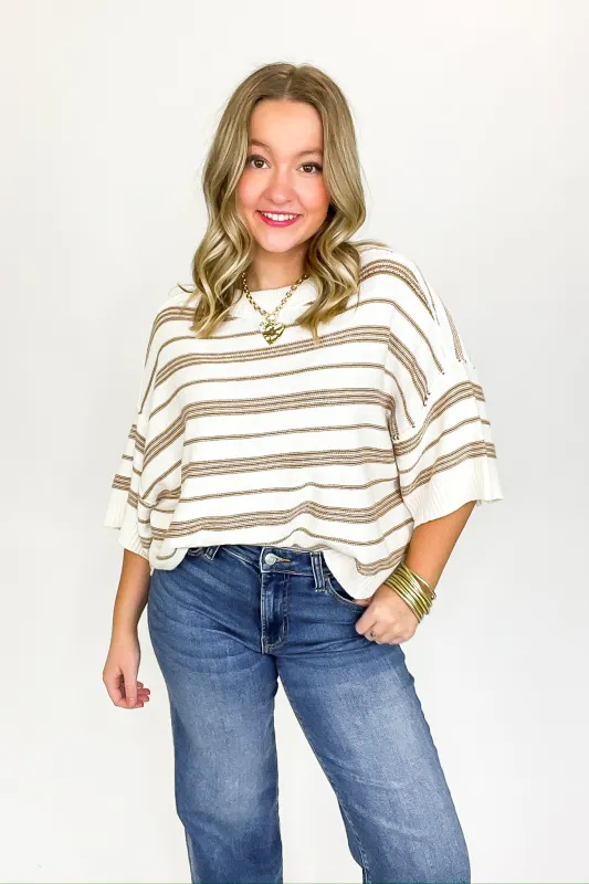 Luxe Line Striped 3/4 Knit Top sold by Madison + Mallory