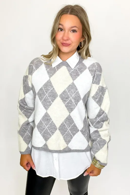 Tartan Touch Argyle Knit Sweater sold by Madison + Mallory
