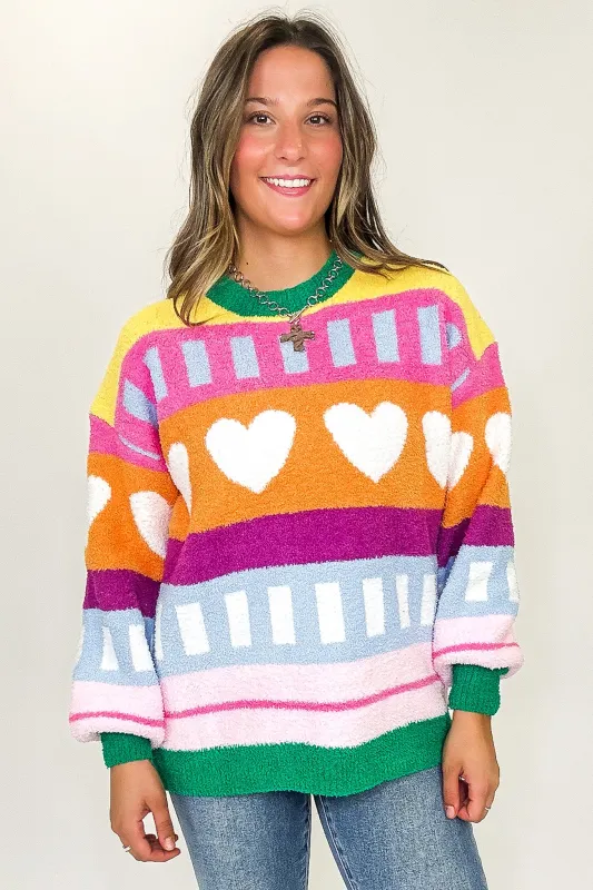 Heartstrings Pattern Fuzzy Knit Sweater sold by Madison + Mallory