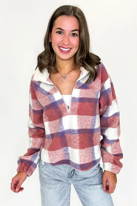 Cabin Glow Plaid Fleece Pullover sold by Madison + Mallory