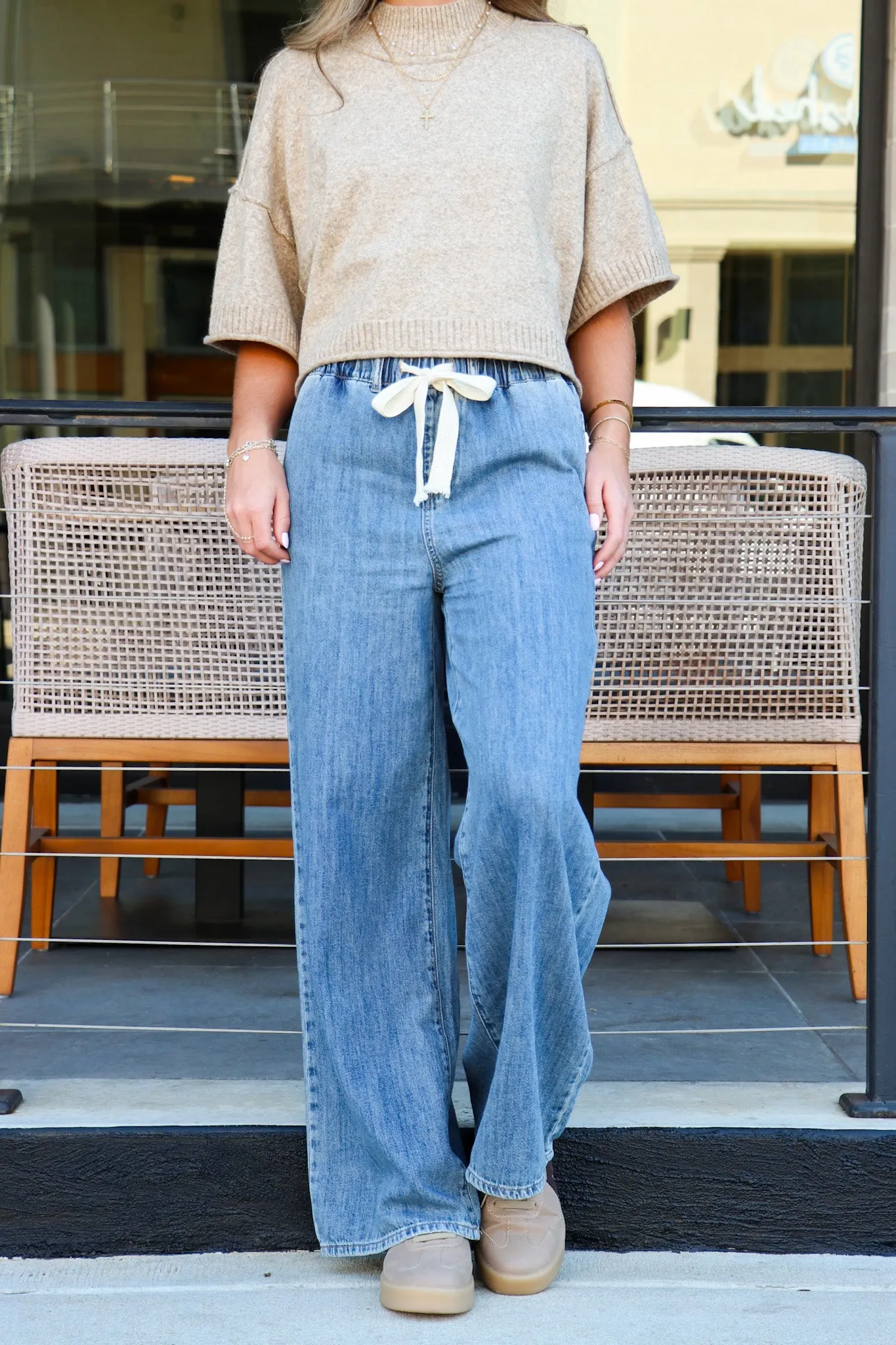 Luxe Leisure Drawstring Elastic Waist Denim Pants sold by Madison + Mallory product image thumbnail 2