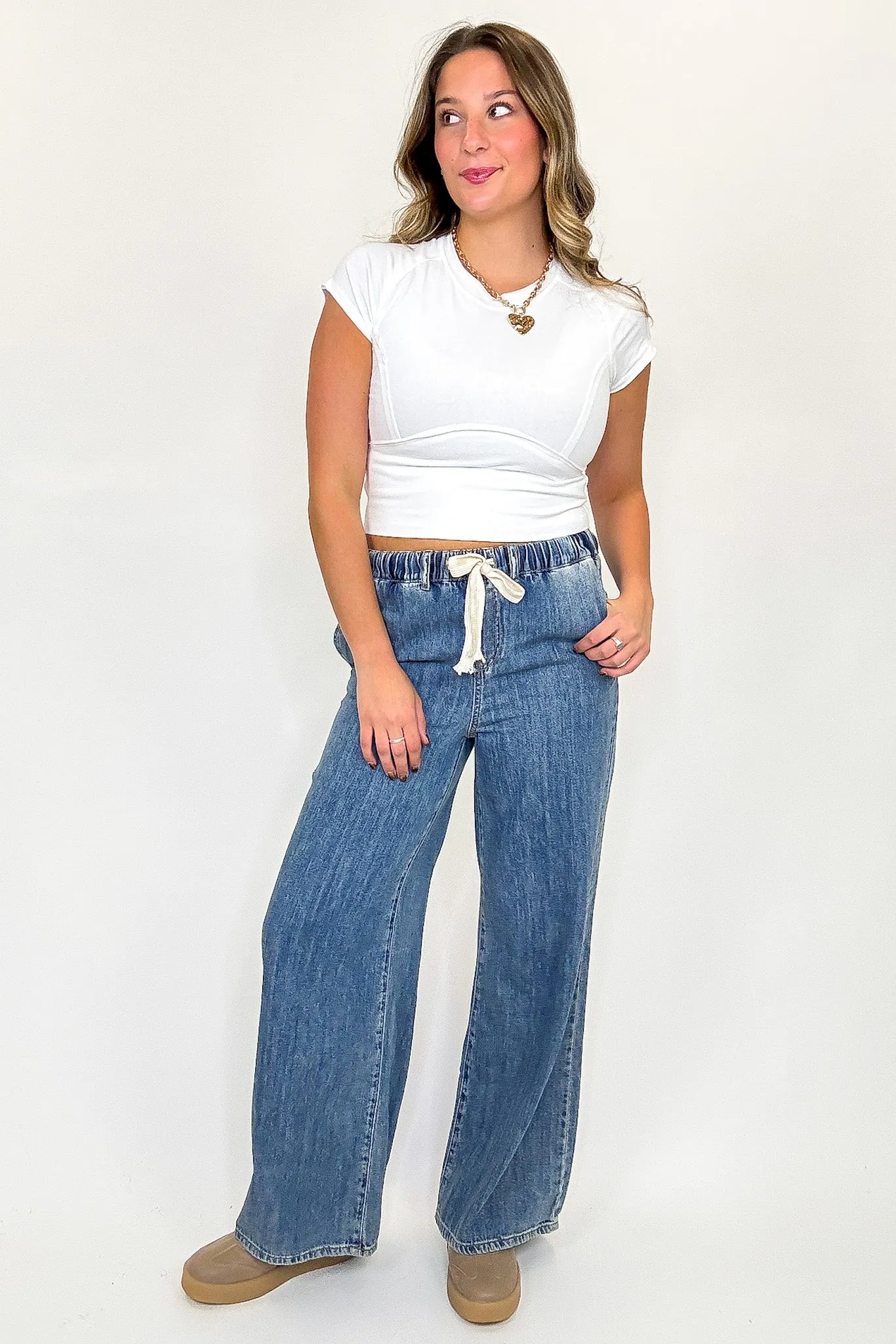 Luxe Leisure Drawstring Elastic Waist Denim Pants sold by Madison + Mallory product image thumbnail 4