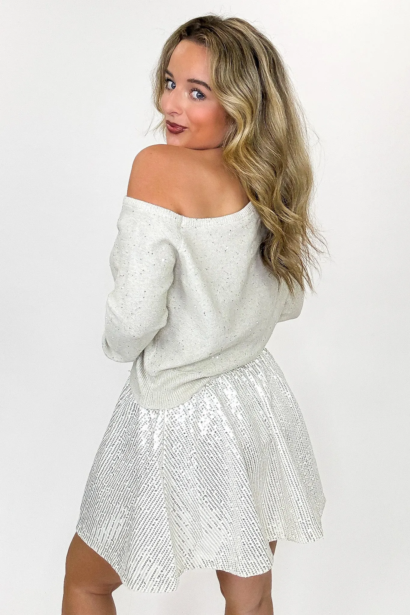 Twilight Spark One Shoulder Sequin Metallic Knit Sweater sold by Madison + Mallory product image thumbnail 5