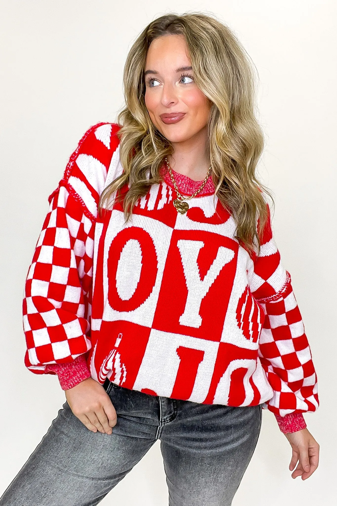 Festive Check JOY Oversized Sweater - FINAL SALE sold by Madison + Mallory product image thumbnail 2