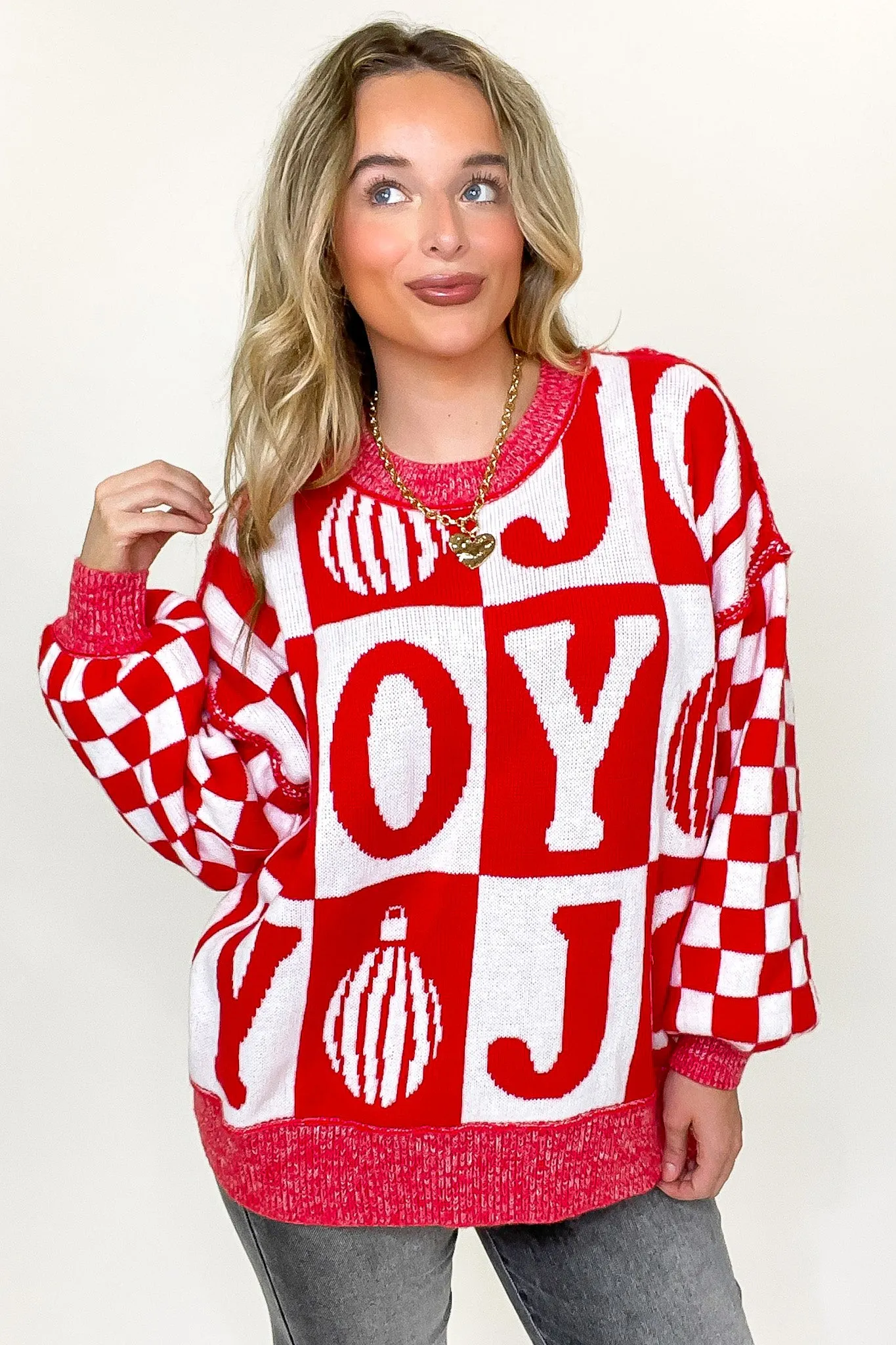 Festive Check JOY Oversized Sweater - FINAL SALE sold by Madison + Mallory product image thumbnail 3