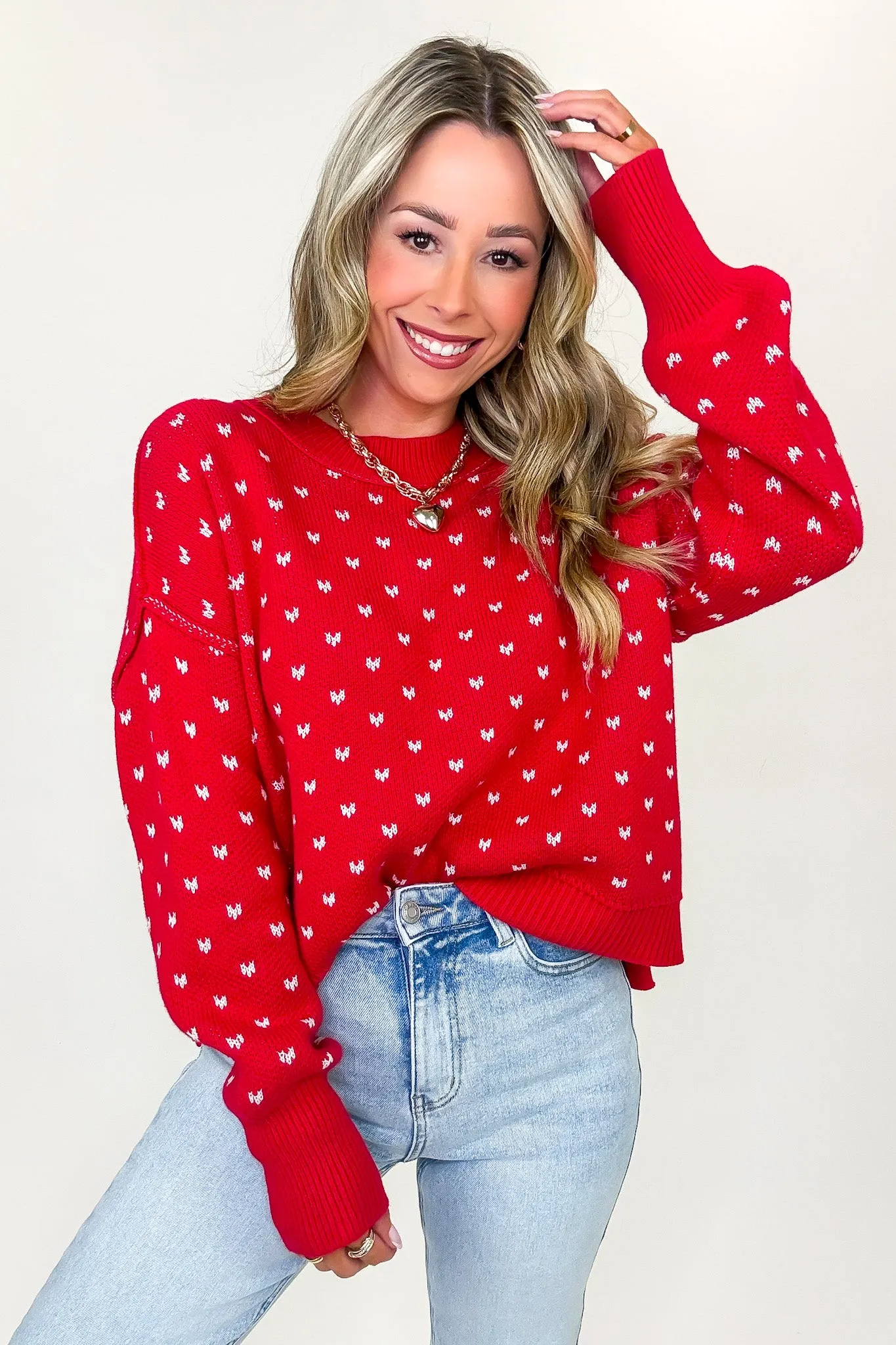 Sweetheart Stitch Heart Print Boxy Knit Sweater sold by Madison + Mallory product image thumbnail 5