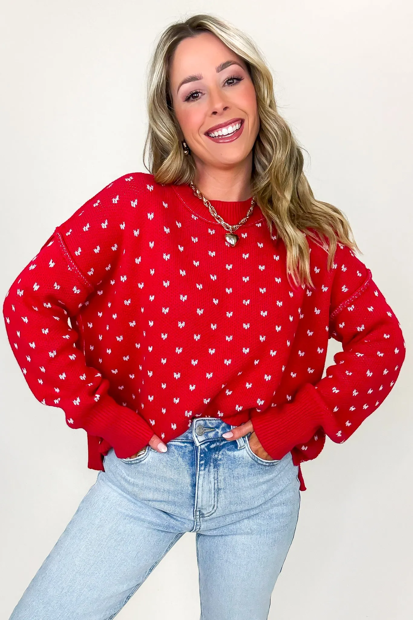 Sweetheart Stitch Heart Print Boxy Knit Sweater sold by Madison + Mallory product image thumbnail 3